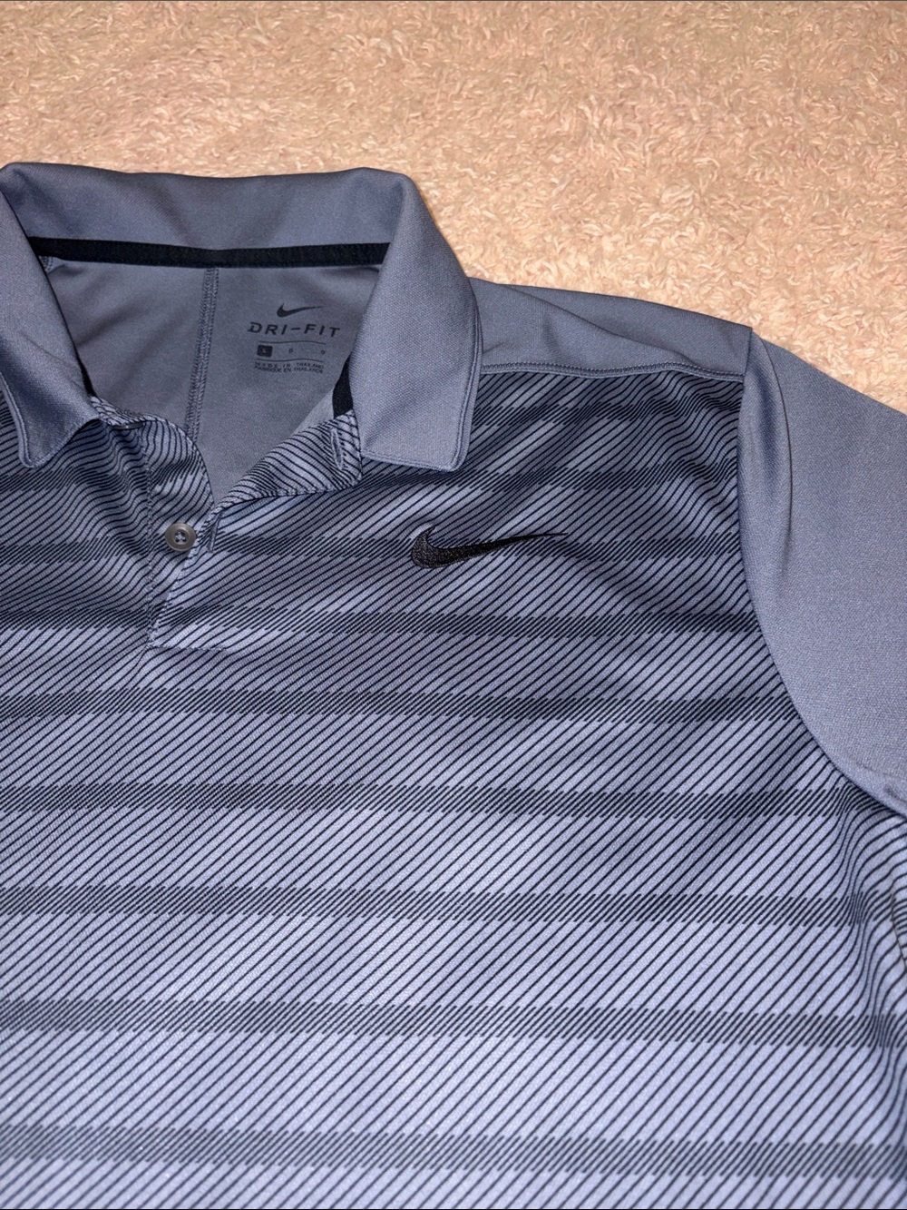 Nike Dri-Fit Golf Polo Slate Blue Gray Contrast Stripe Black Swoosh Mens Large